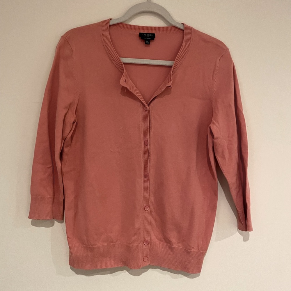 Talbots Petite M Cardigan 3/4 sleeves Dusty Peach